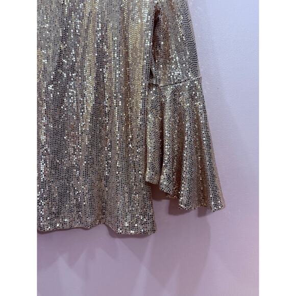 MSK Women's Gold Sequin Boat-Neck Bell-Sleeve Blouse Top Size Medium - Picture 3 of 5